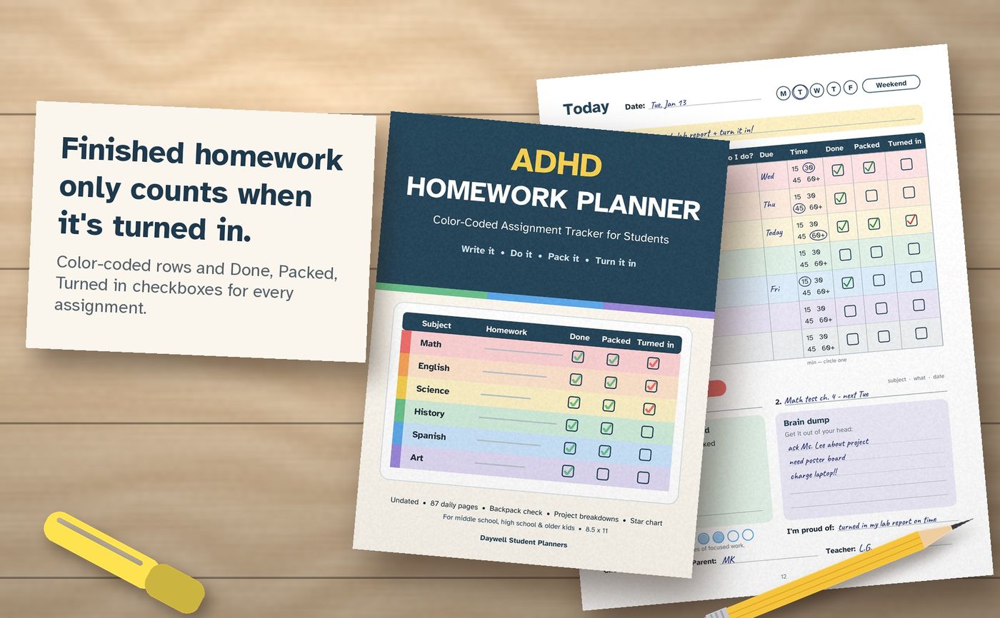 ADHD Homework Planner: inside the book, image 1