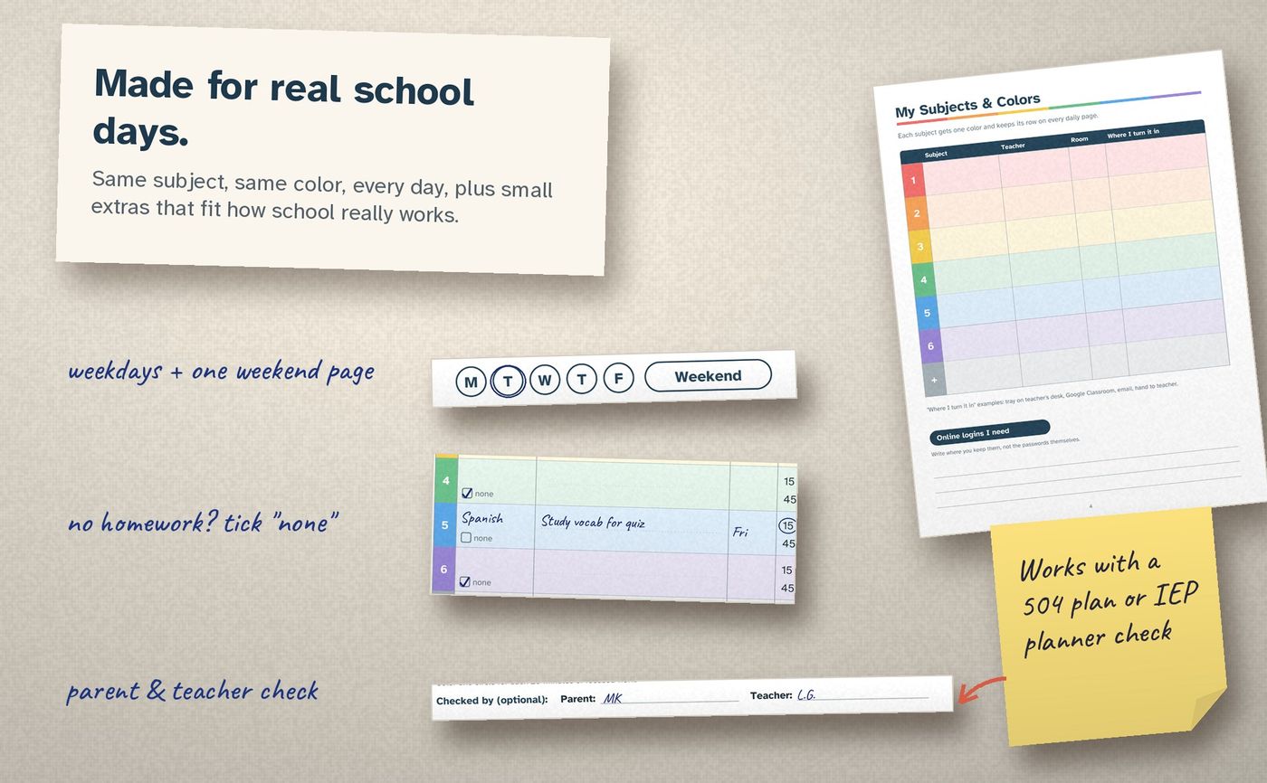 ADHD Homework Planner: inside the book, image 4