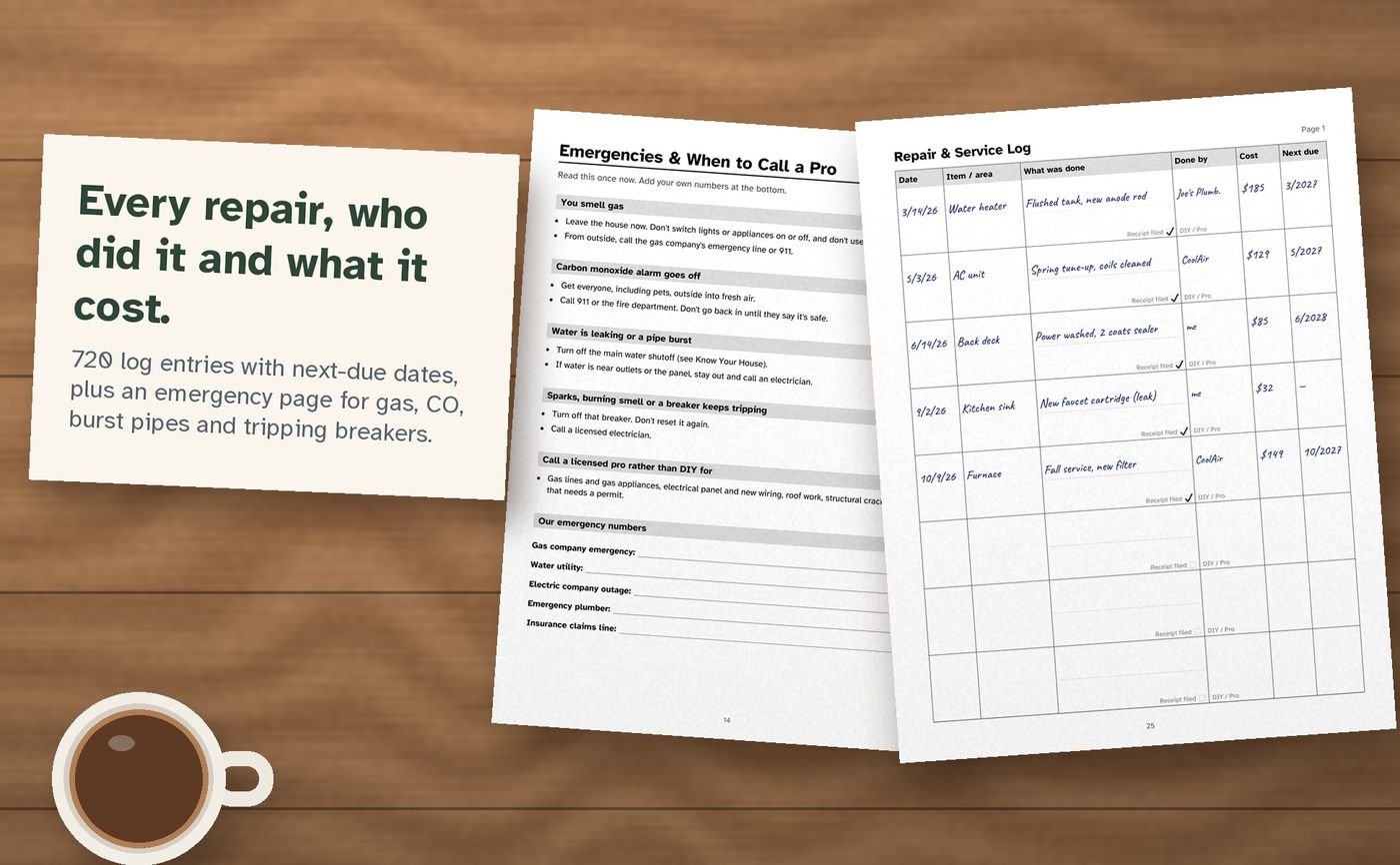 Home Maintenance Log Book: inside the book, image 4