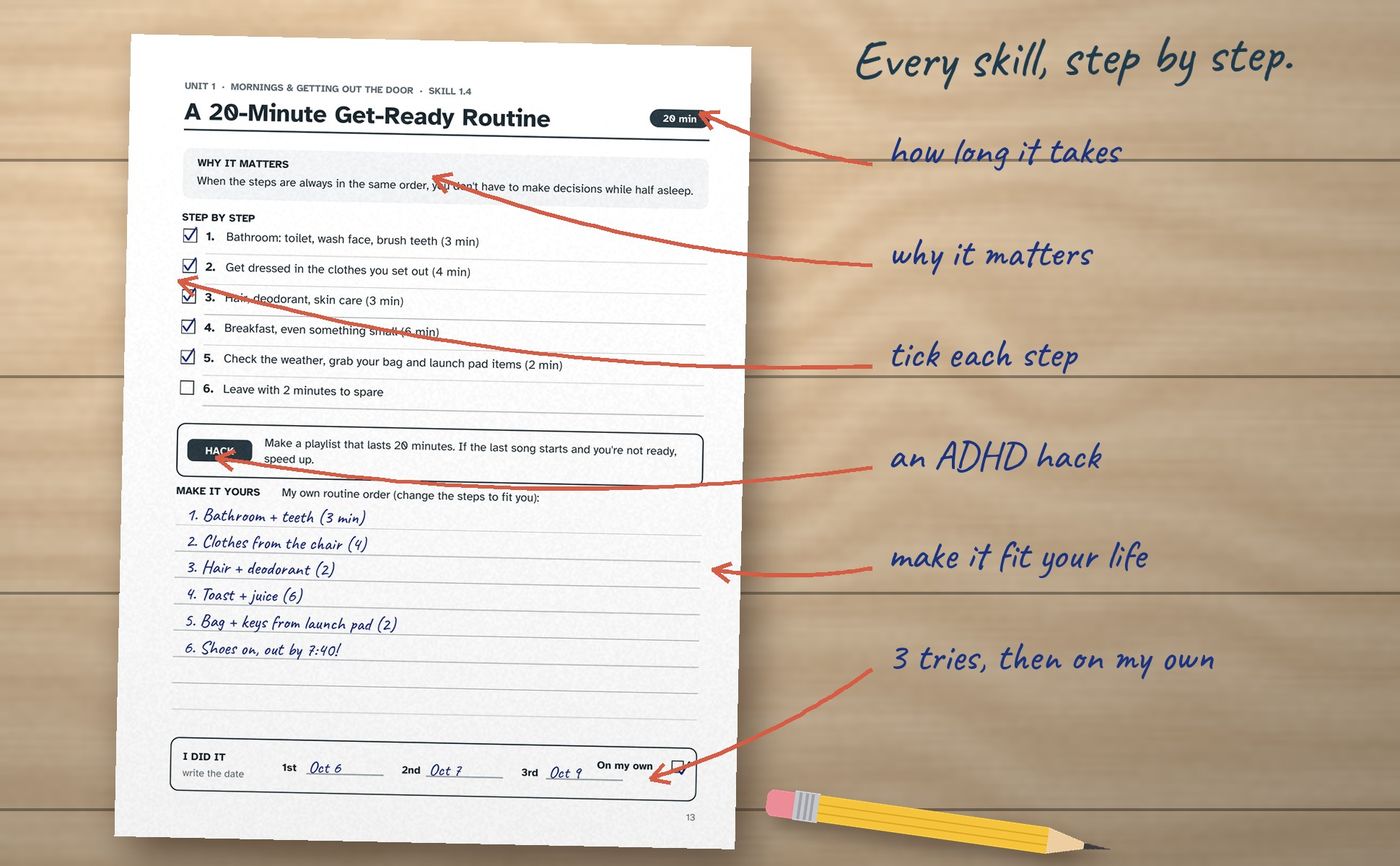 Life Skills Workbook for Teens with ADHD: inside the book, image 2